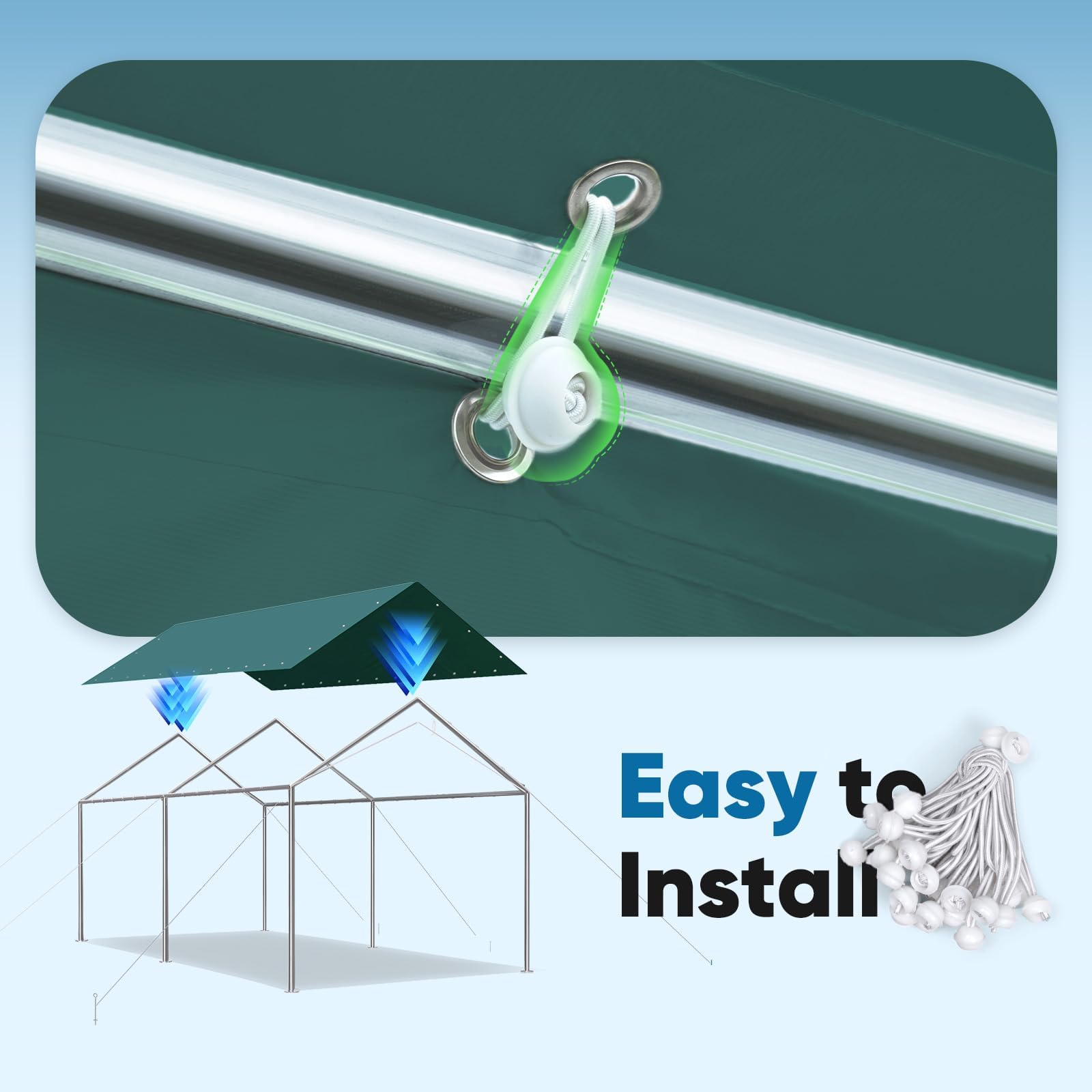 Quictent 10'x20' Carport Replacement Cover with Bungees - Green