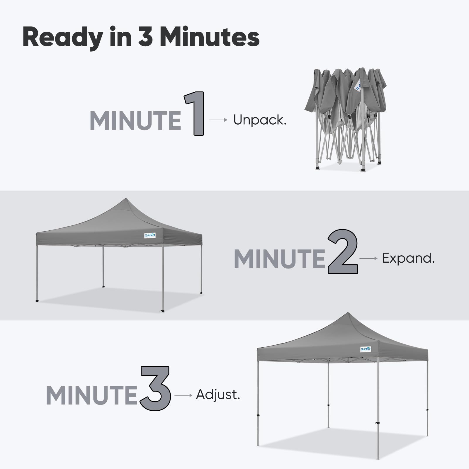 Quictent 10'x10' Commercial Instant Pop-Up Canopy with Wheeled Bag-Grey