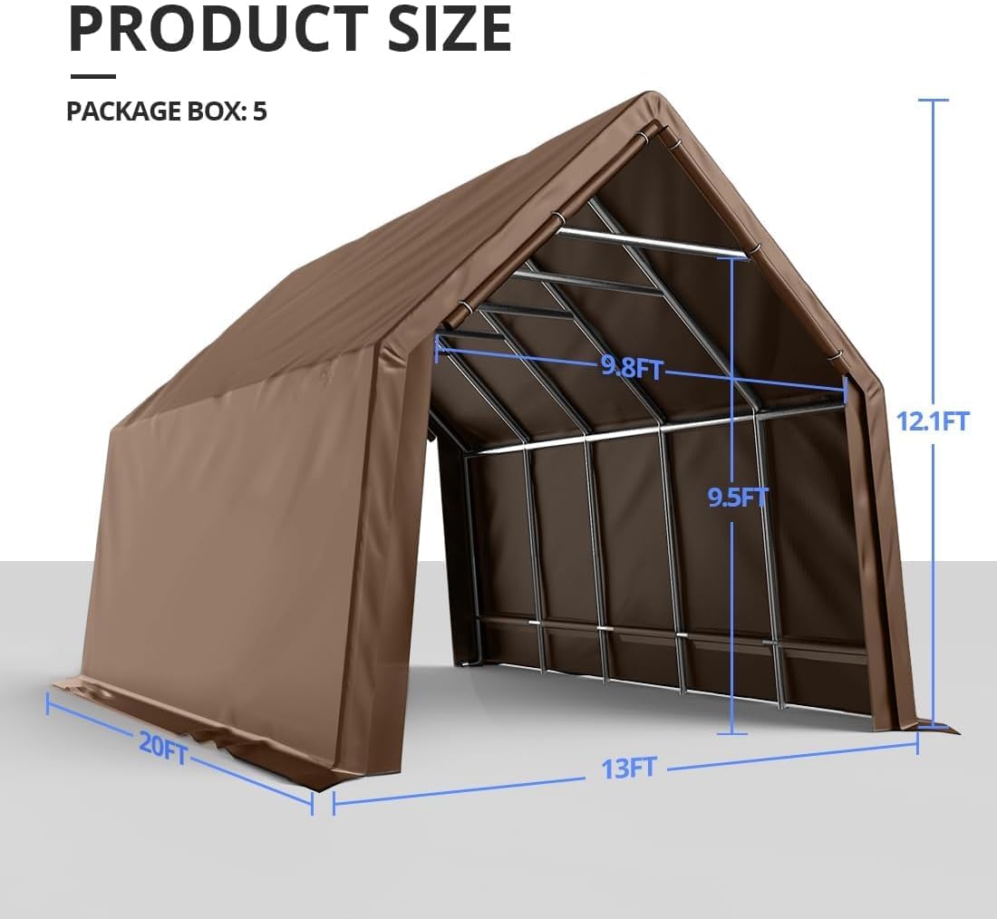 KING BIRD 13'x20'x12' Anti-Snow Carport - Brown