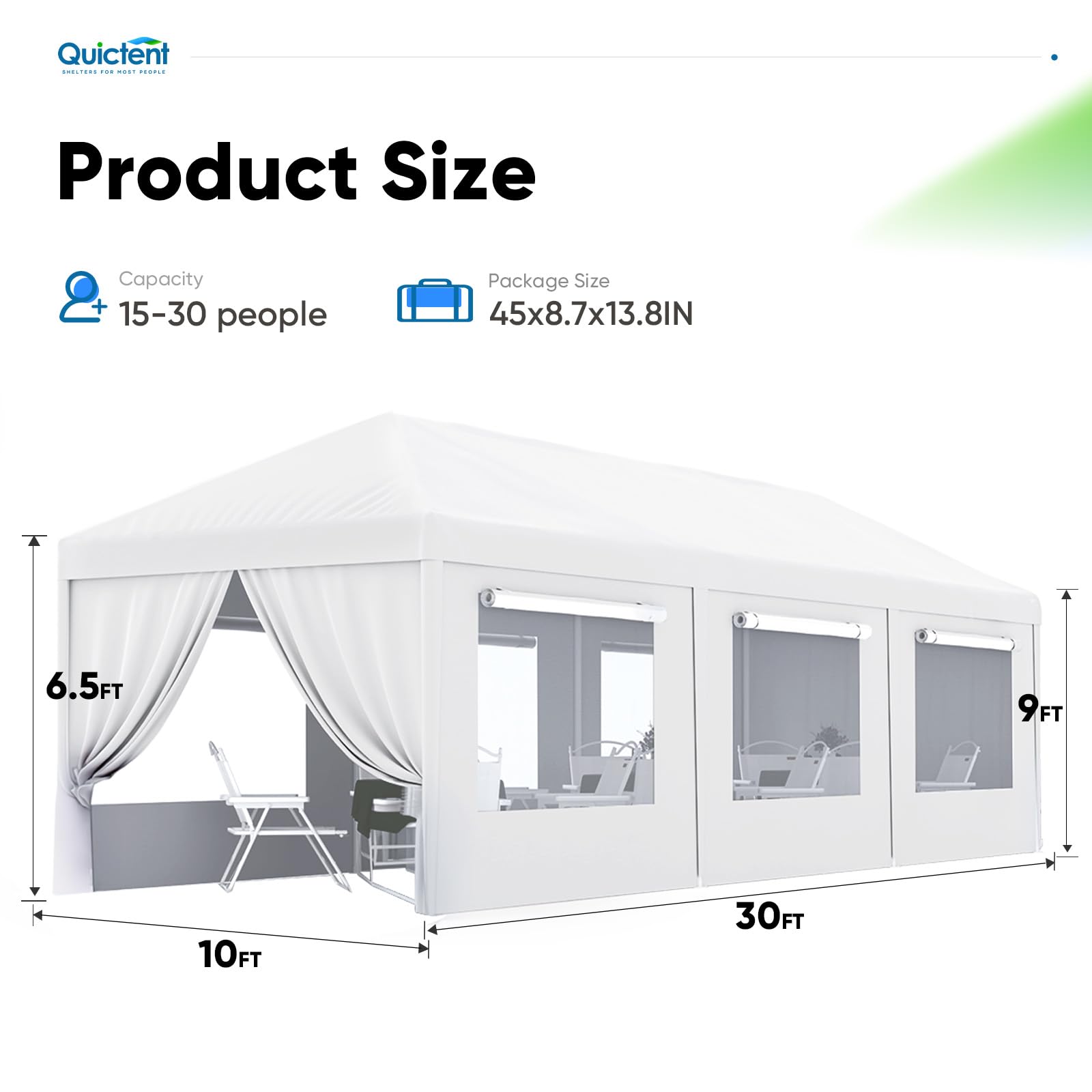 Quictent 10'x30' Party Tent with 6 Mesh Windows