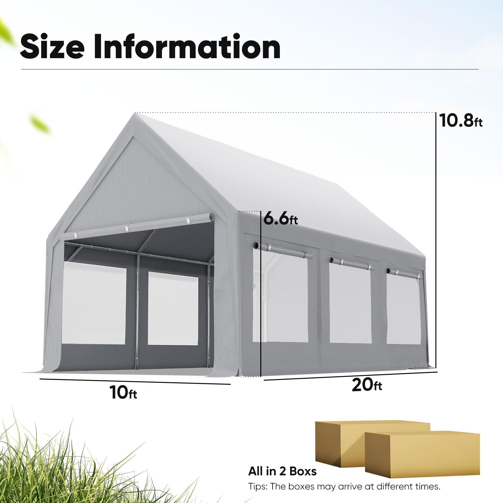 Quictent 10'x20' Heavy Duty Carport Tent with Ventilation Windows - Gray