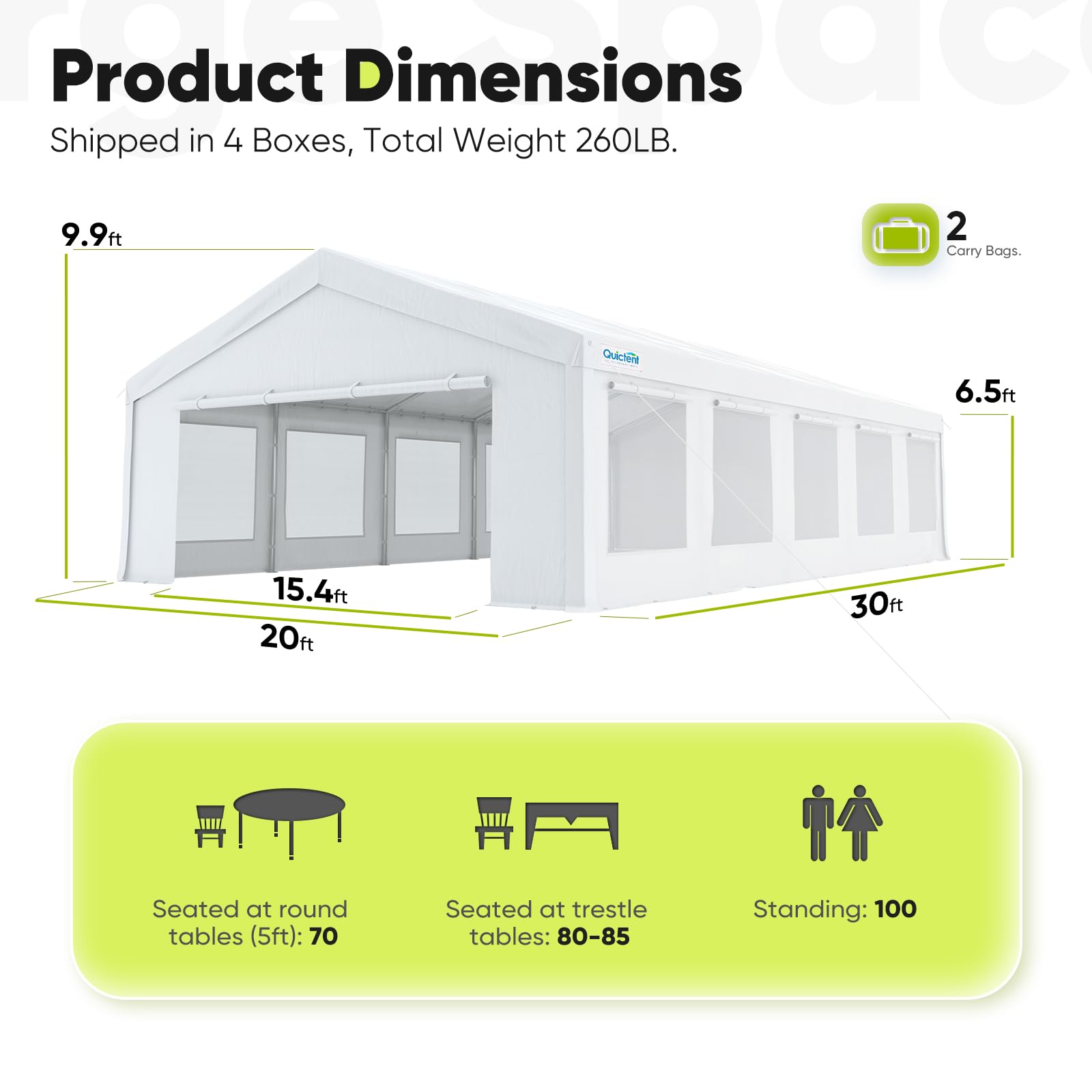 Quictent 20'x30' Heavy Duty Party Tent with Mesh Sidewalls & Storage Bags