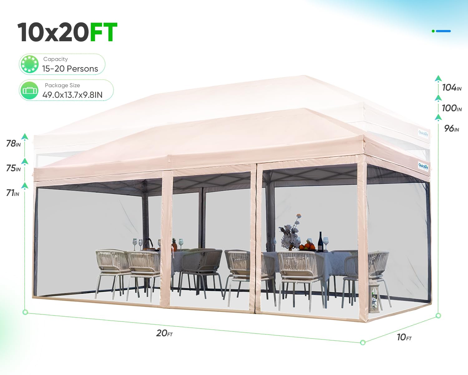 Quictent 10'x20' Pop Up Screened Canopy Tent with Netting