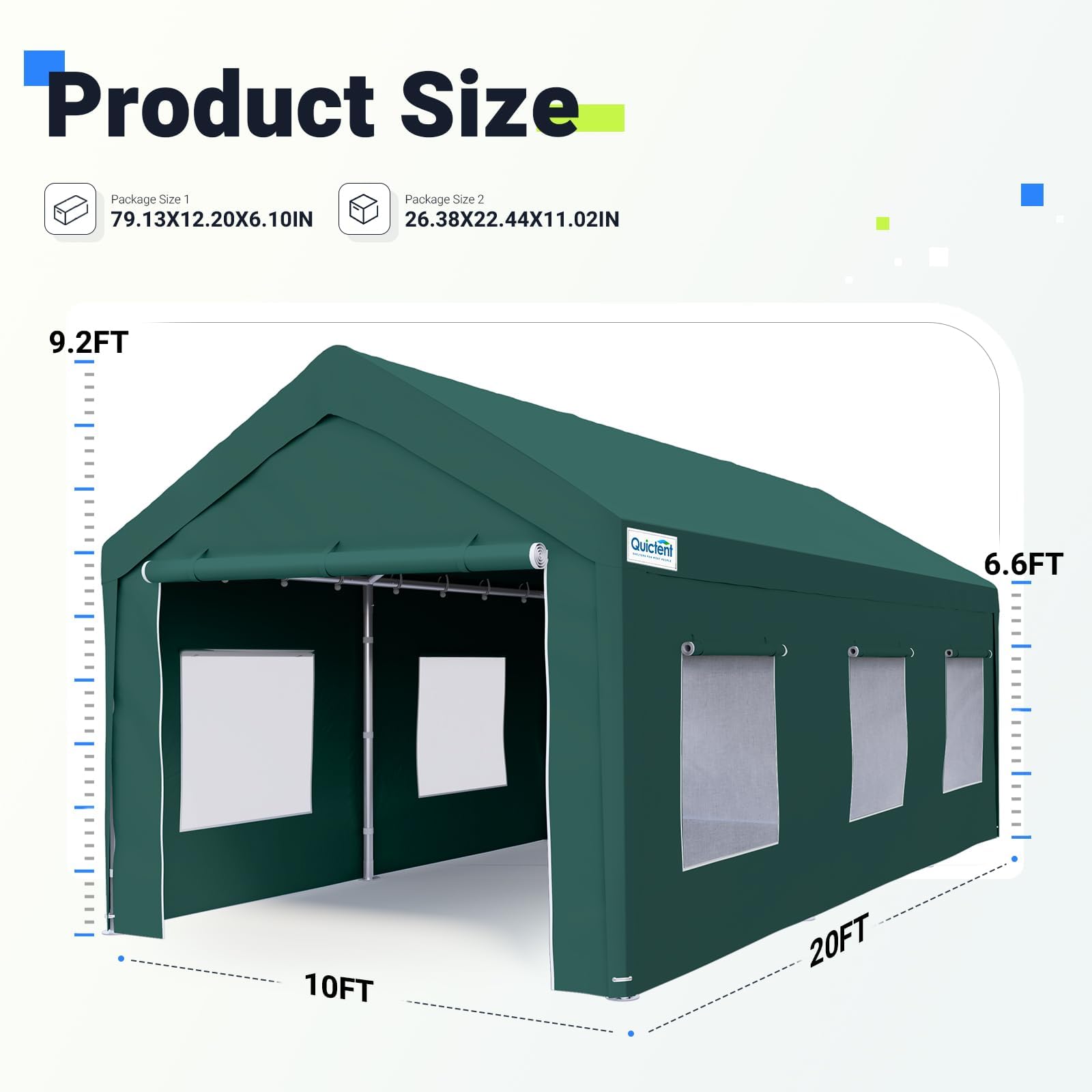 Quictent 10'x20' Ventilated Carport Canopy with Roll-up Windows - Green