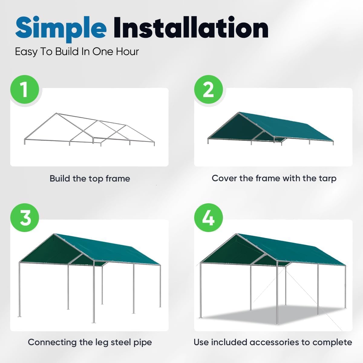 Quictent 10'x15' Galvanized Car Canopy - Green