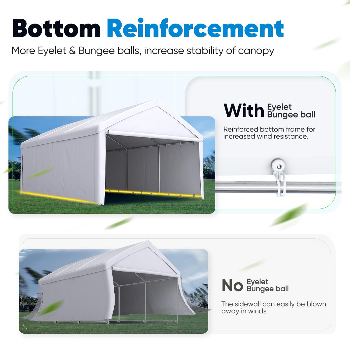 Quictent 13'x20' Reinforced Car Canopy with Removable Sidewalls- White