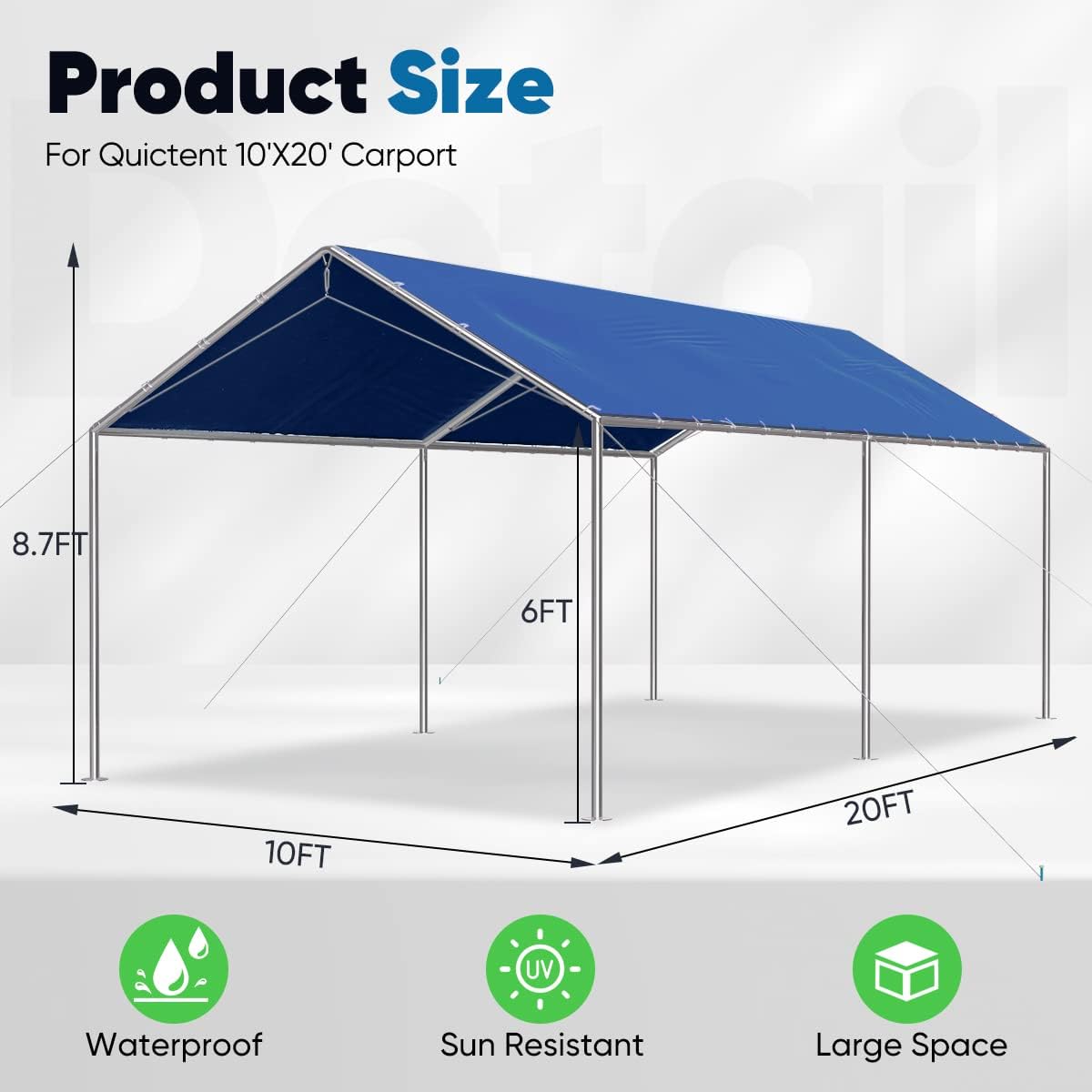Quictent 10'x20' Heavy Duty Car Canopy with Steel Cables - Blue