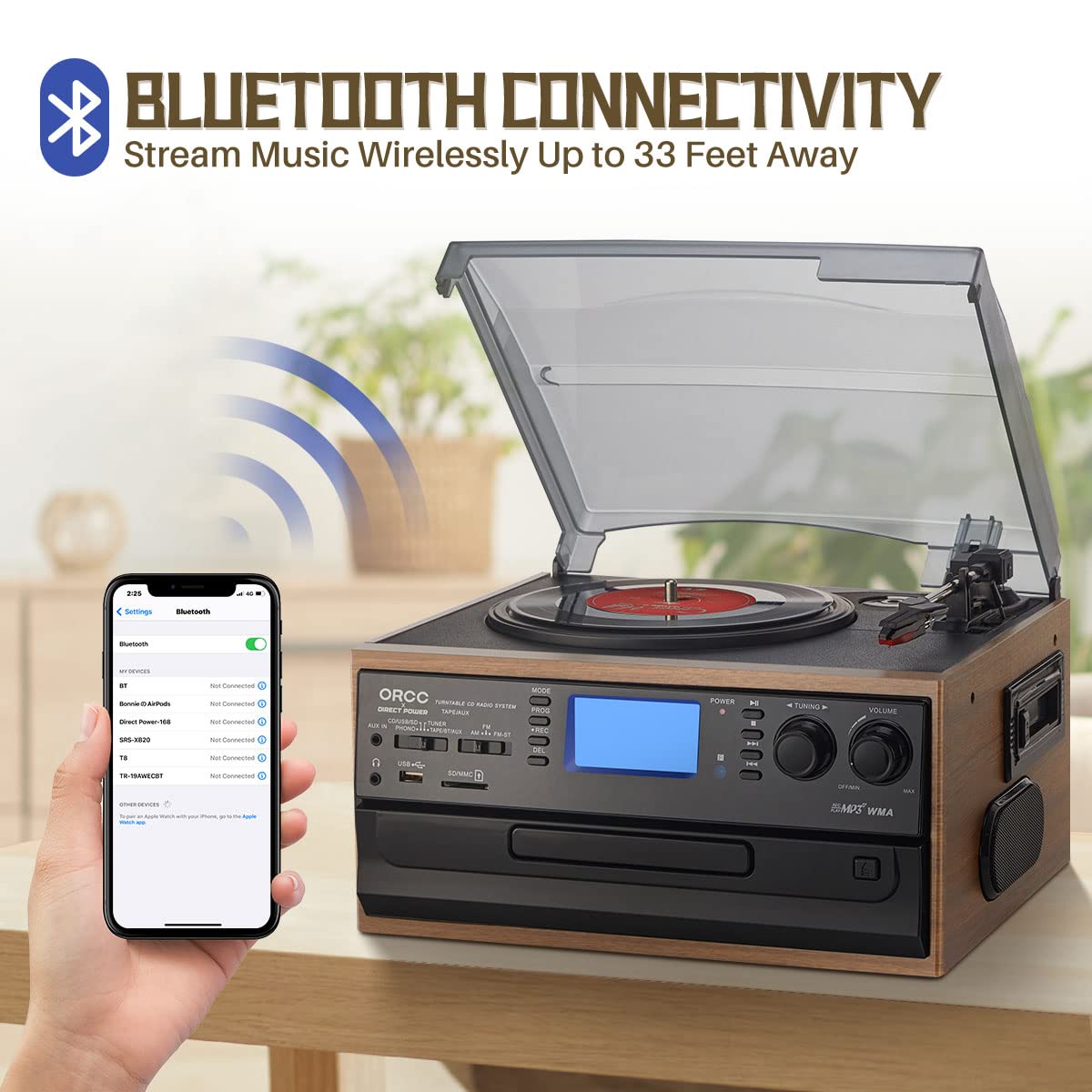 ORCC 10-in-1 Portable Bluetooth Vinyl Turntable