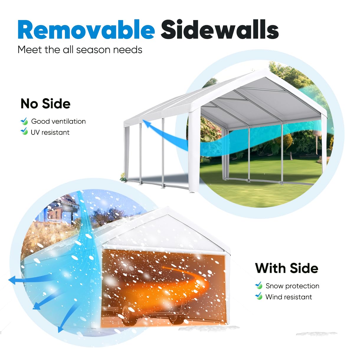 Quictent 13'x20' Reinforced Car Canopy with Removable Sidewalls- White