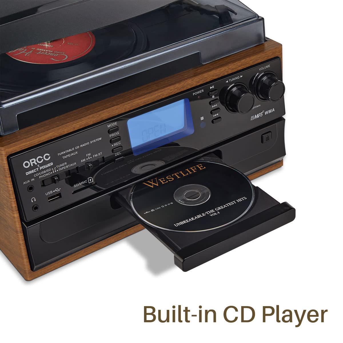 ORCC 10-in-1 Portable Bluetooth Vinyl Turntable