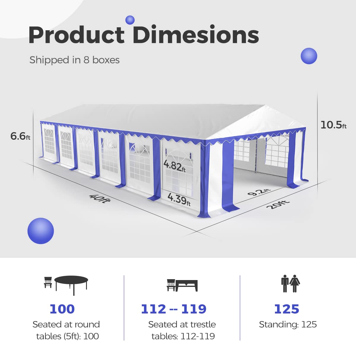 Quictent 20'x40' Heavy Duty Fire Retardant Party Tent - Stripe Blue & White