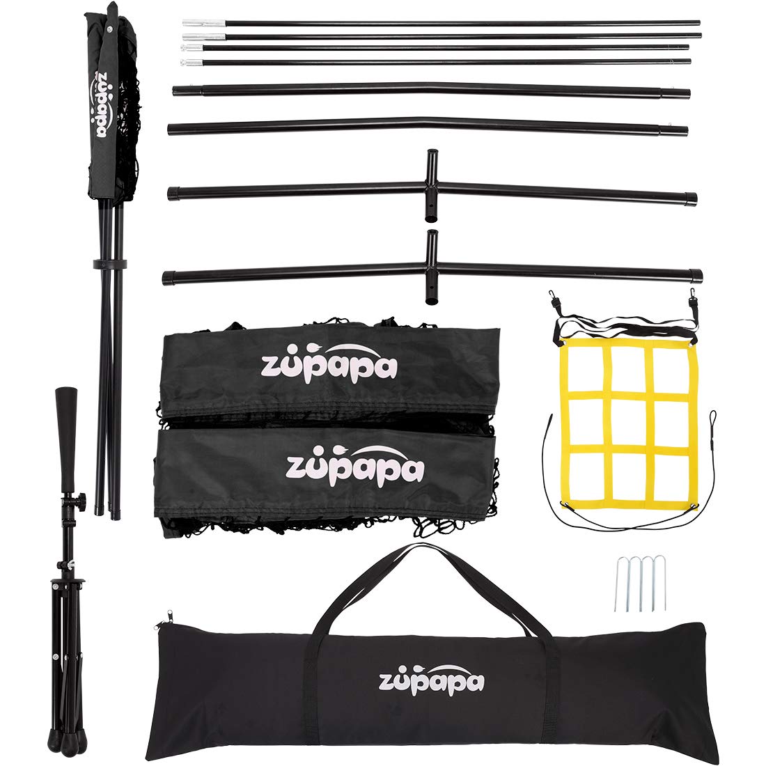Zupapa 7'x7' Baseball Softball Net Tee Caddy Practice Combo - Black