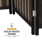 Solid wood frame of the black 4-panel room divider, ensuring durability and stability, accompanied by the text 'Sturdy and Steady.'