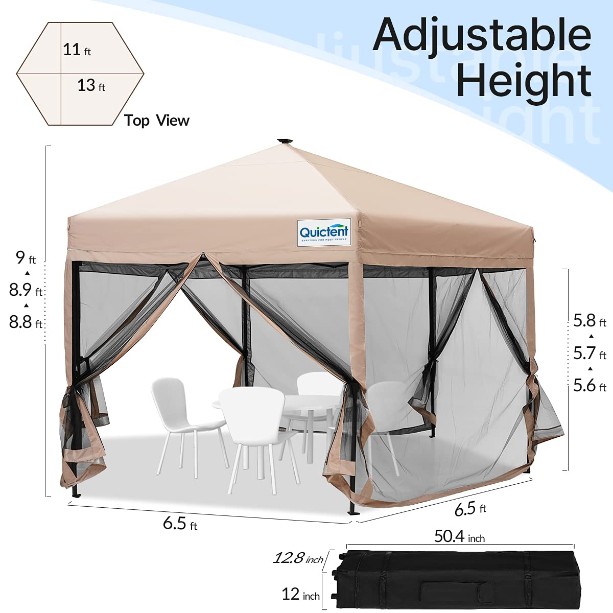 Quictent 13'x13' Pop-up Screened Canopy Tent with Mosquito Netting - Tan