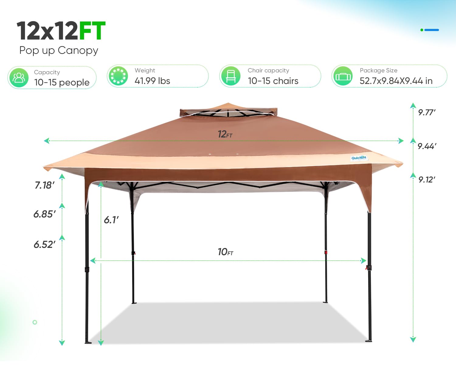 Quictent 12'x12' Pop-up Gazebo Canopy with Sun Protection - Khaki
