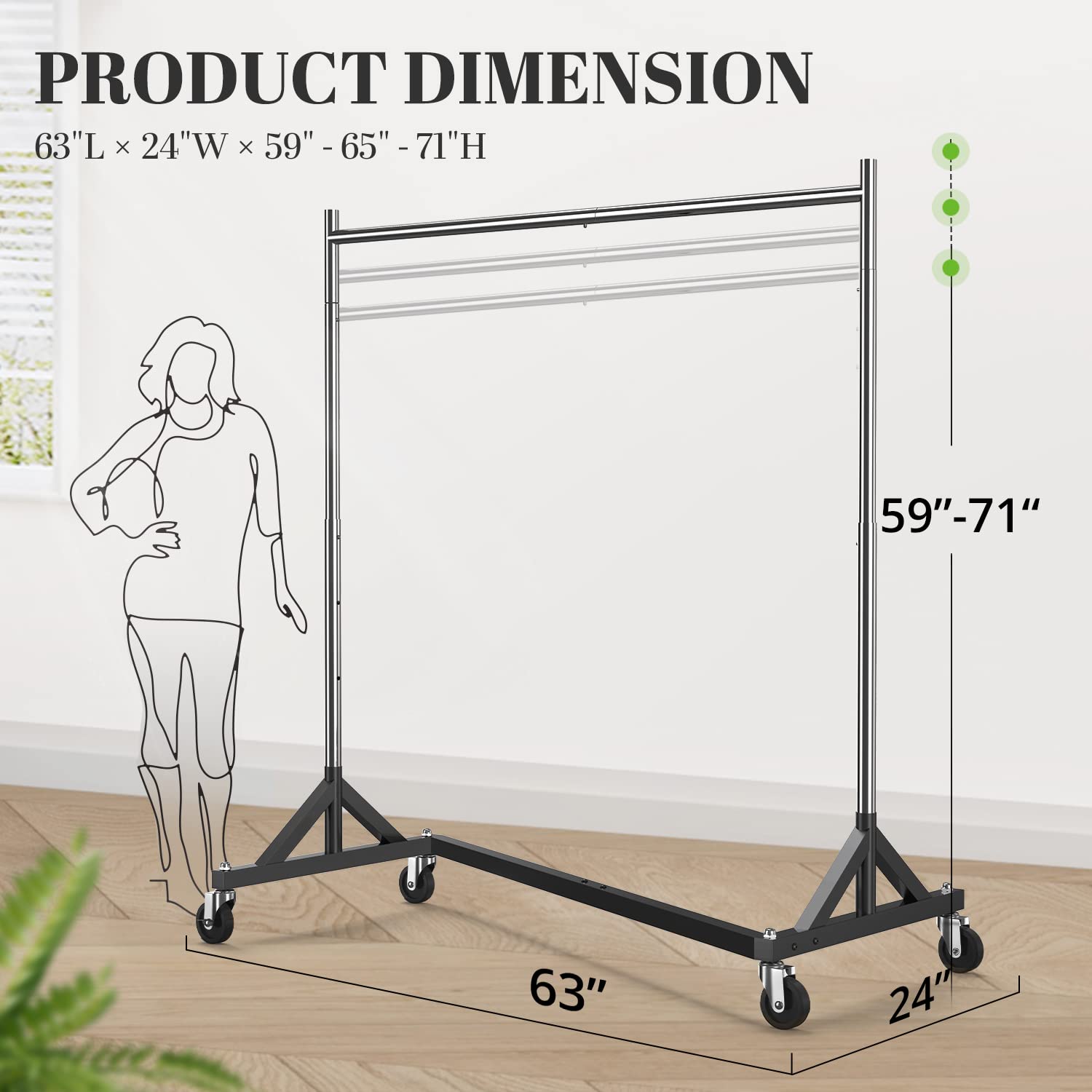 Space-saving clothes rack with interlocking Z-bases, allowing multiple racks to stack together neatly for optimal storage. Ideal for retail stores or compact home closets.