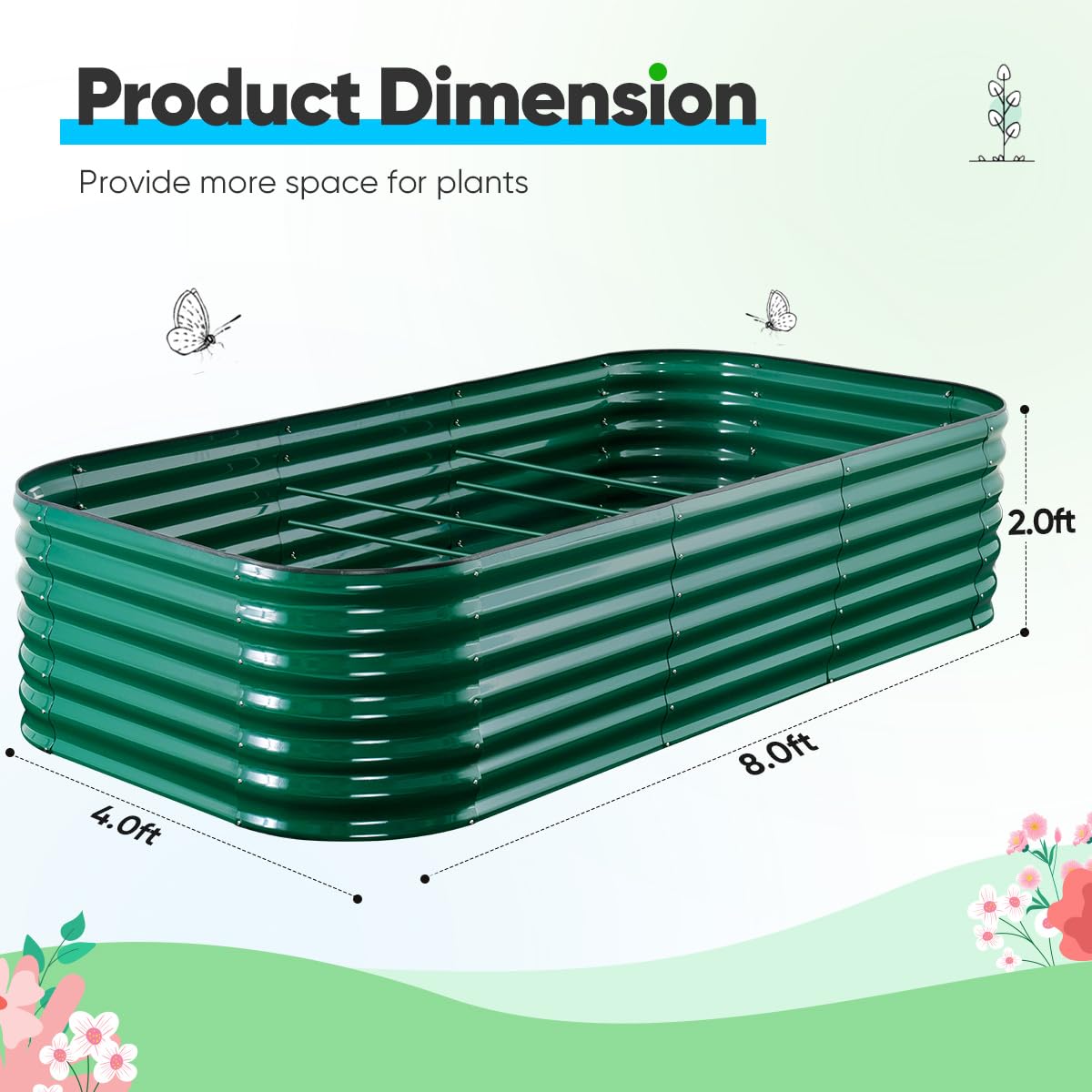 Quictent 8'x4'x2' Oval Raised Garden Bed Kit - Dark Green