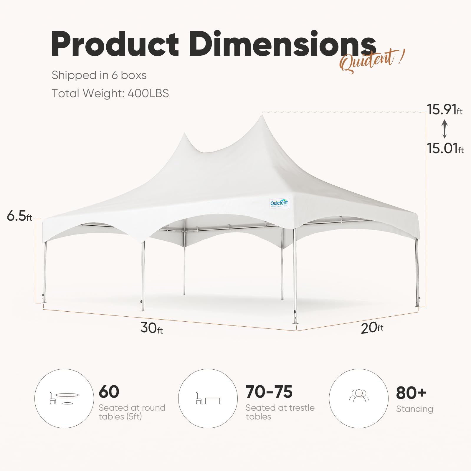 Quictent 20'x30' Fire Retardant Party Tent - White