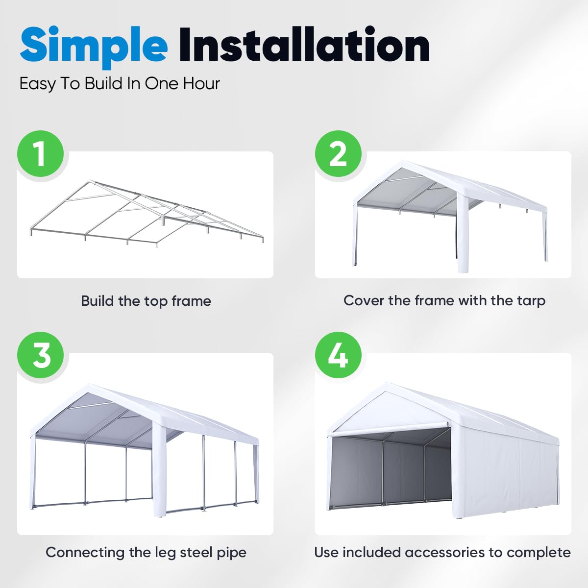 Quictent 13'x20' Reinforced Car Canopy with Removable Sidewalls- White