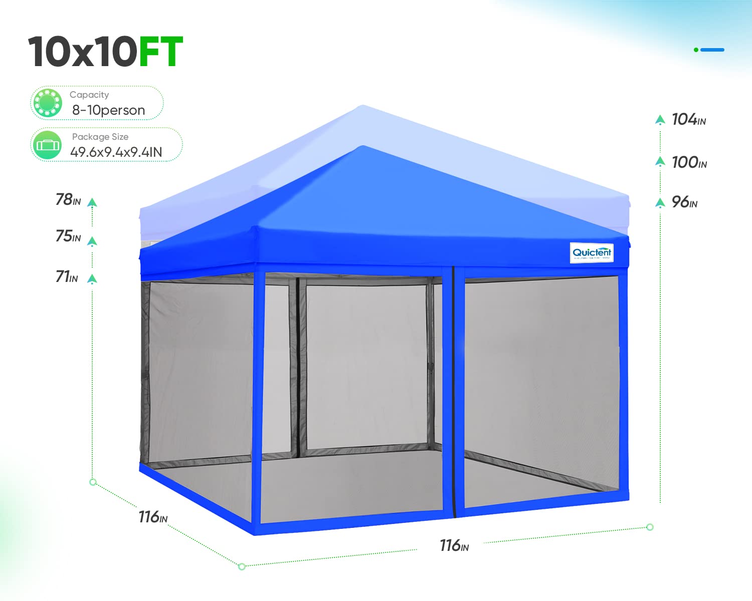 Quictent 10'x10' Sealed Easy Pop up Canopy Tent - Royal Blue