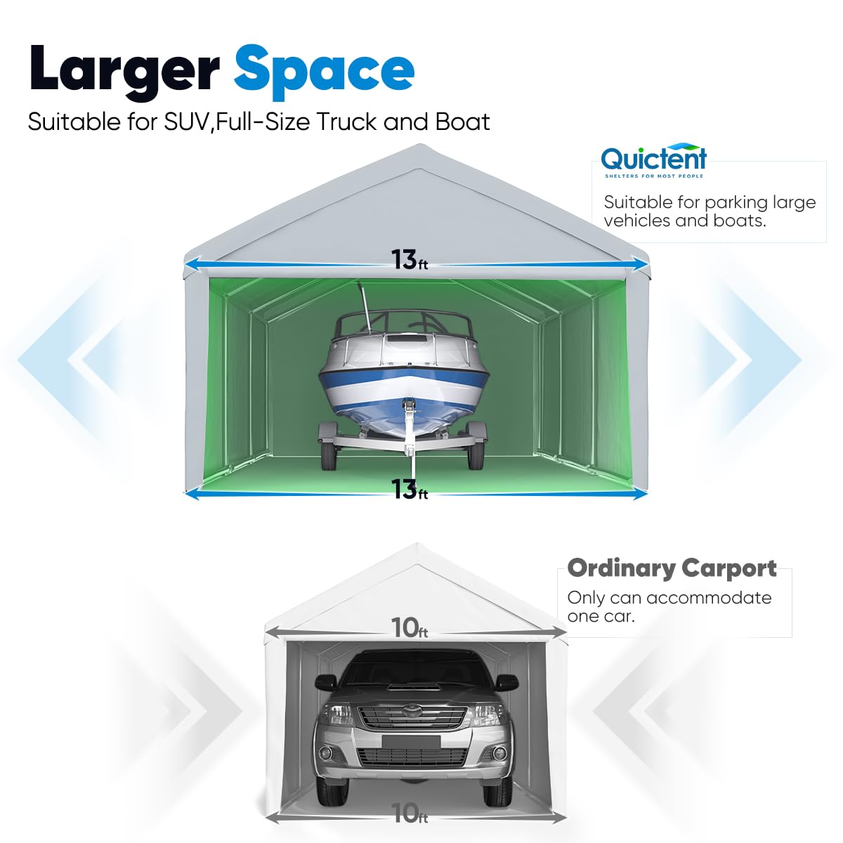 Quictent 13'x20' Galvanized Carport Shelter with Removable Sidewalls- Grey
