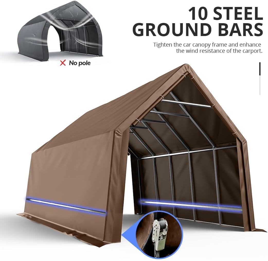 KING BIRD 13'x20'x12' Anti-Snow Carport - Brown
