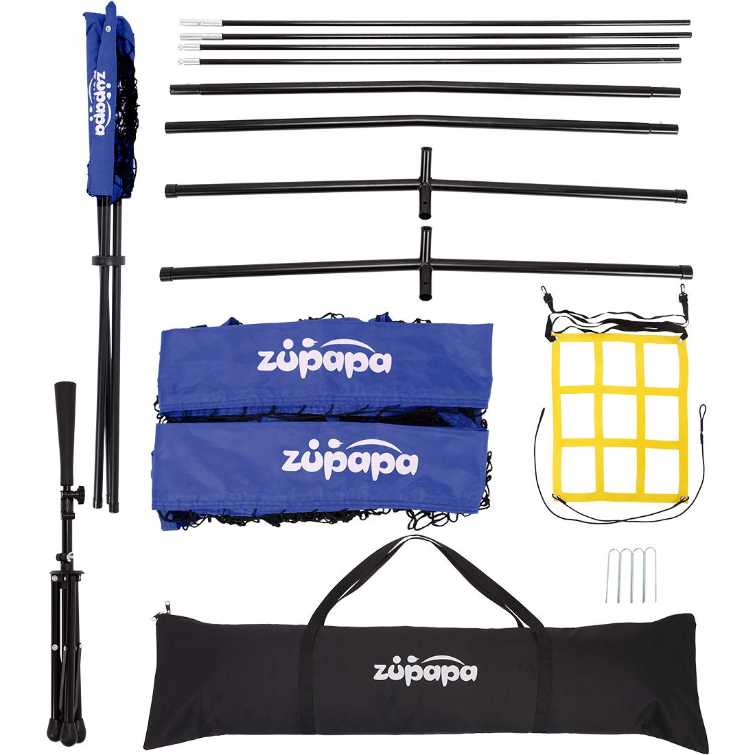 Zupapa 7'x7' Baseball Softball Net Tee Caddy Practice Combo - Blue
