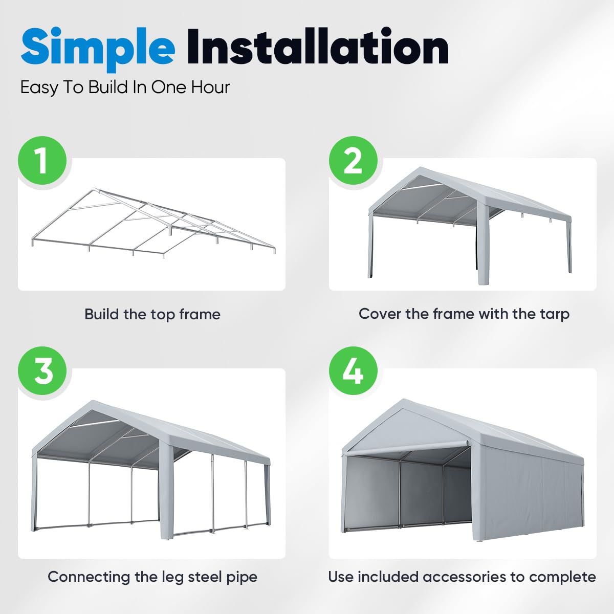 Quictent 13'x20' Galvanized Carport Shelter with Removable Sidewalls- Grey