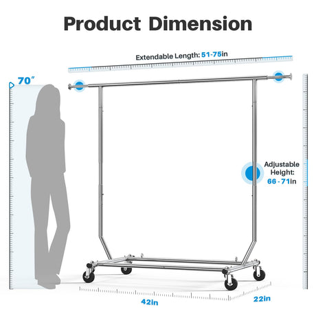 HOKEEPER 75"W 300LBS Adjustable Garment Rack