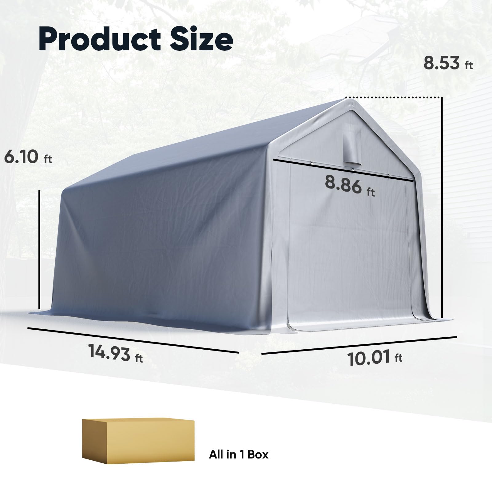 Quictent 10'x15' Portable Carport Shelter with Roll-Up Mesh Windows - Silver Gray