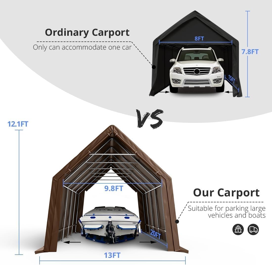 KING BIRD 13'x20'x12' Anti-Snow Carport - Brown