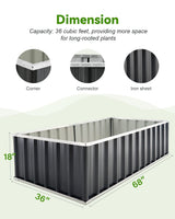 KING BIRD 68"x36"x18" Galvanized Raised Garden Bed
