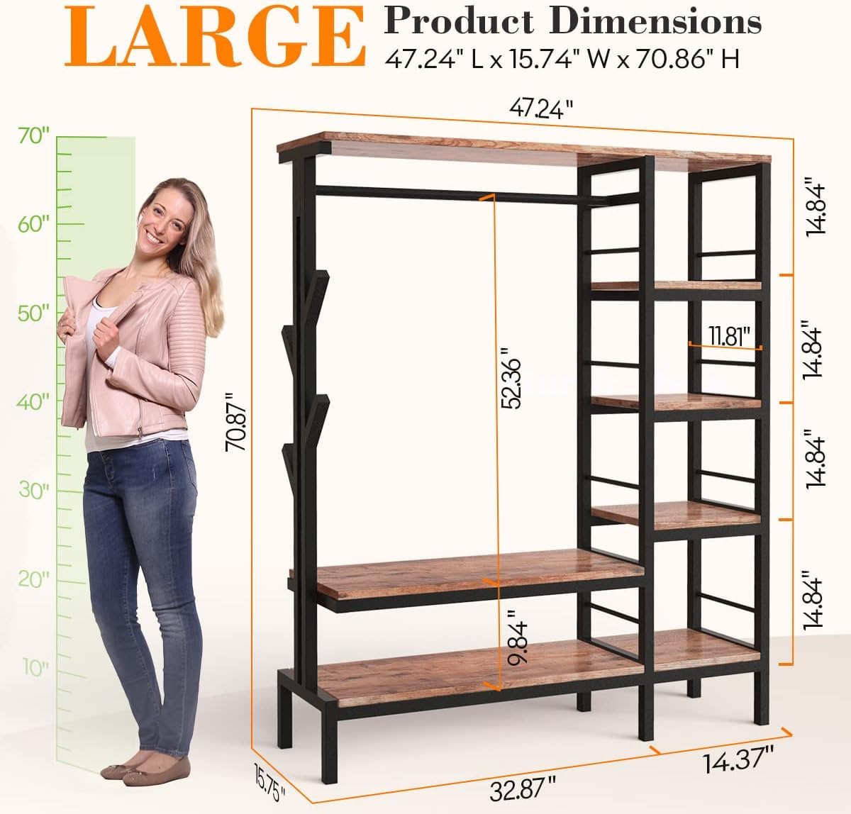 HOKEEPER 650LBS Wardrobe Rack with Shelves & Hooks