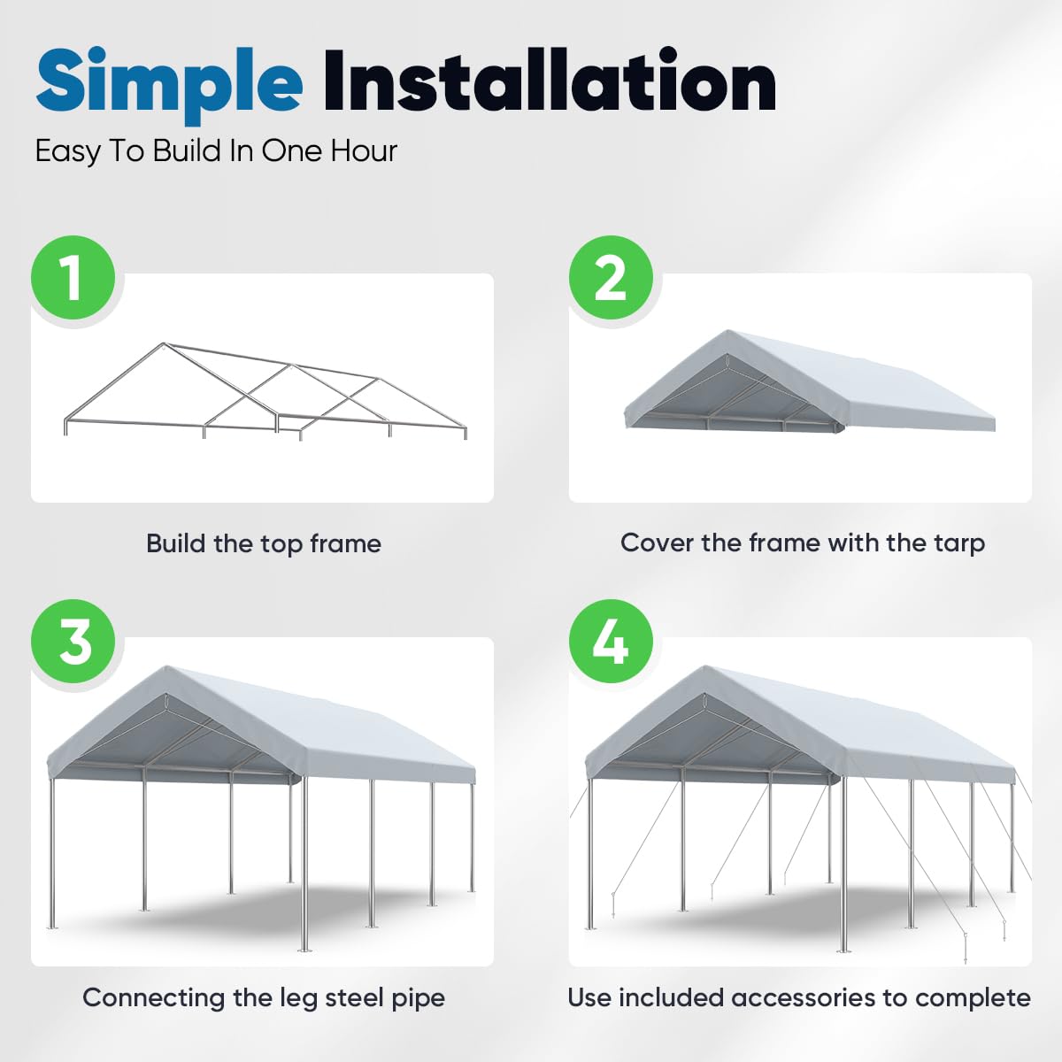 Quictent 10'x20' Galvanized Steel Car Carport- Gray