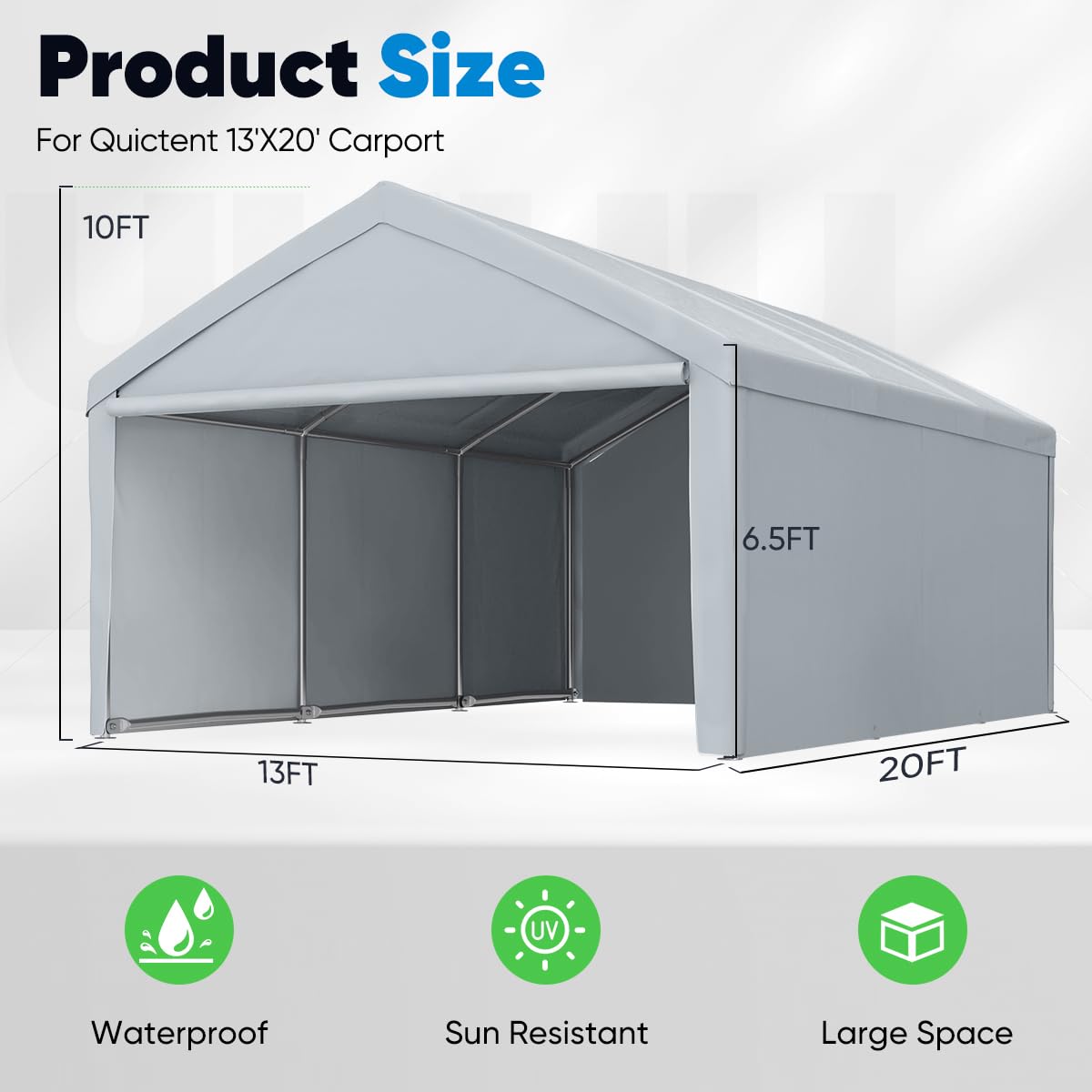 Quictent 13'x20' Galvanized Carport Shelter with Removable Sidewalls- Grey