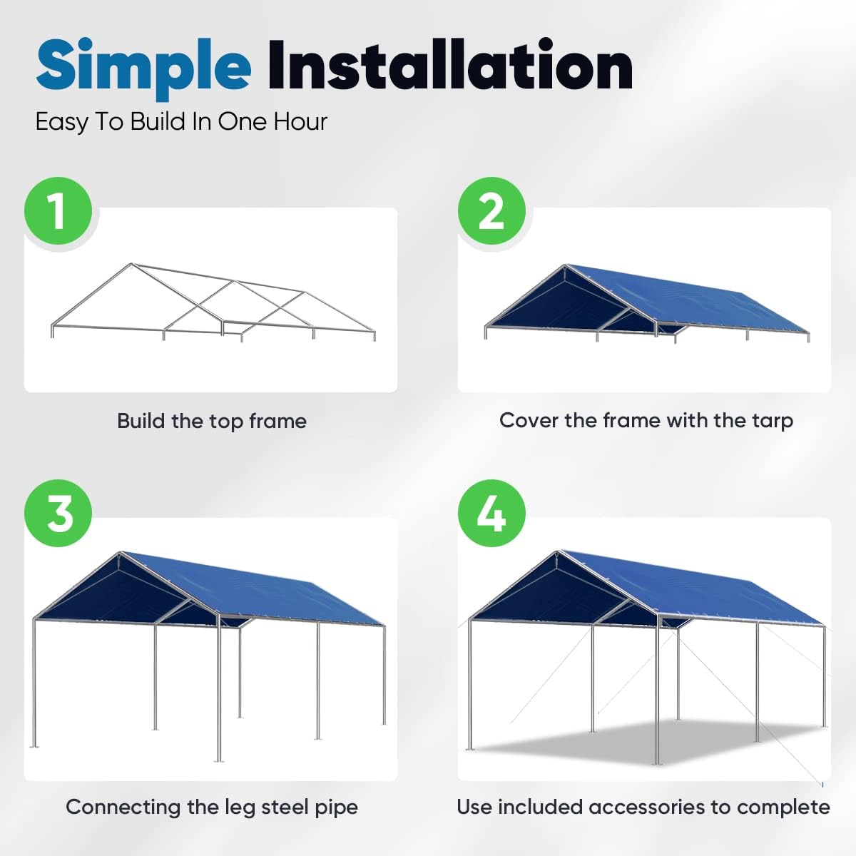 Quictent 10'x20' Heavy Duty Car Canopy with Steel Cables - Blue