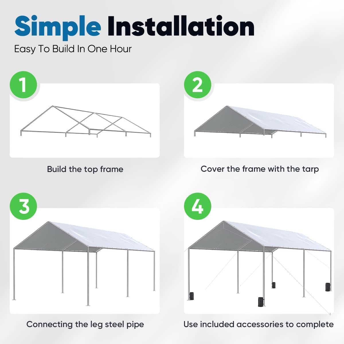Quictent 10'x20' Galvanized Carport with Steel Cables - White