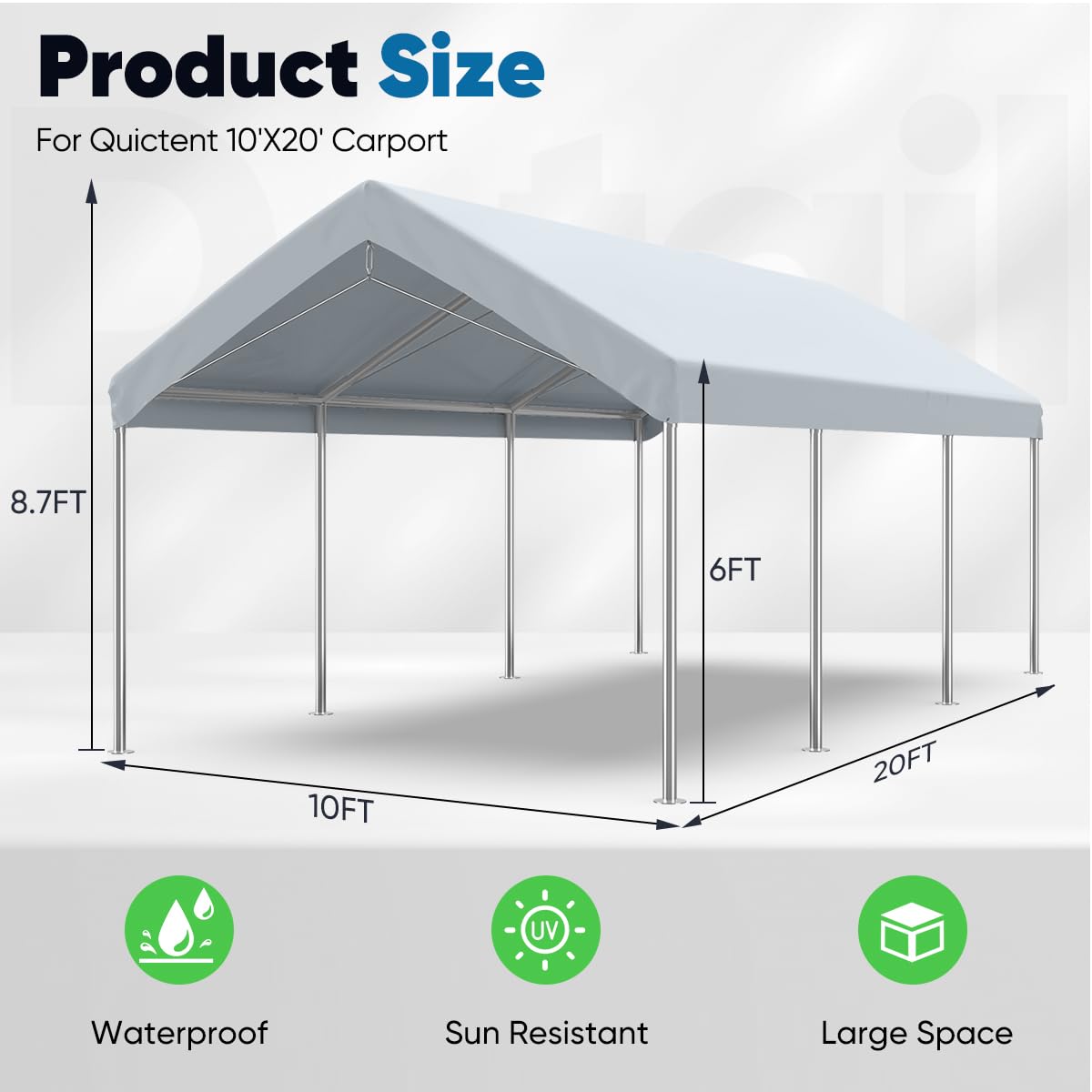 Quictent 10'x20' Galvanized Steel Car Carport- Gray