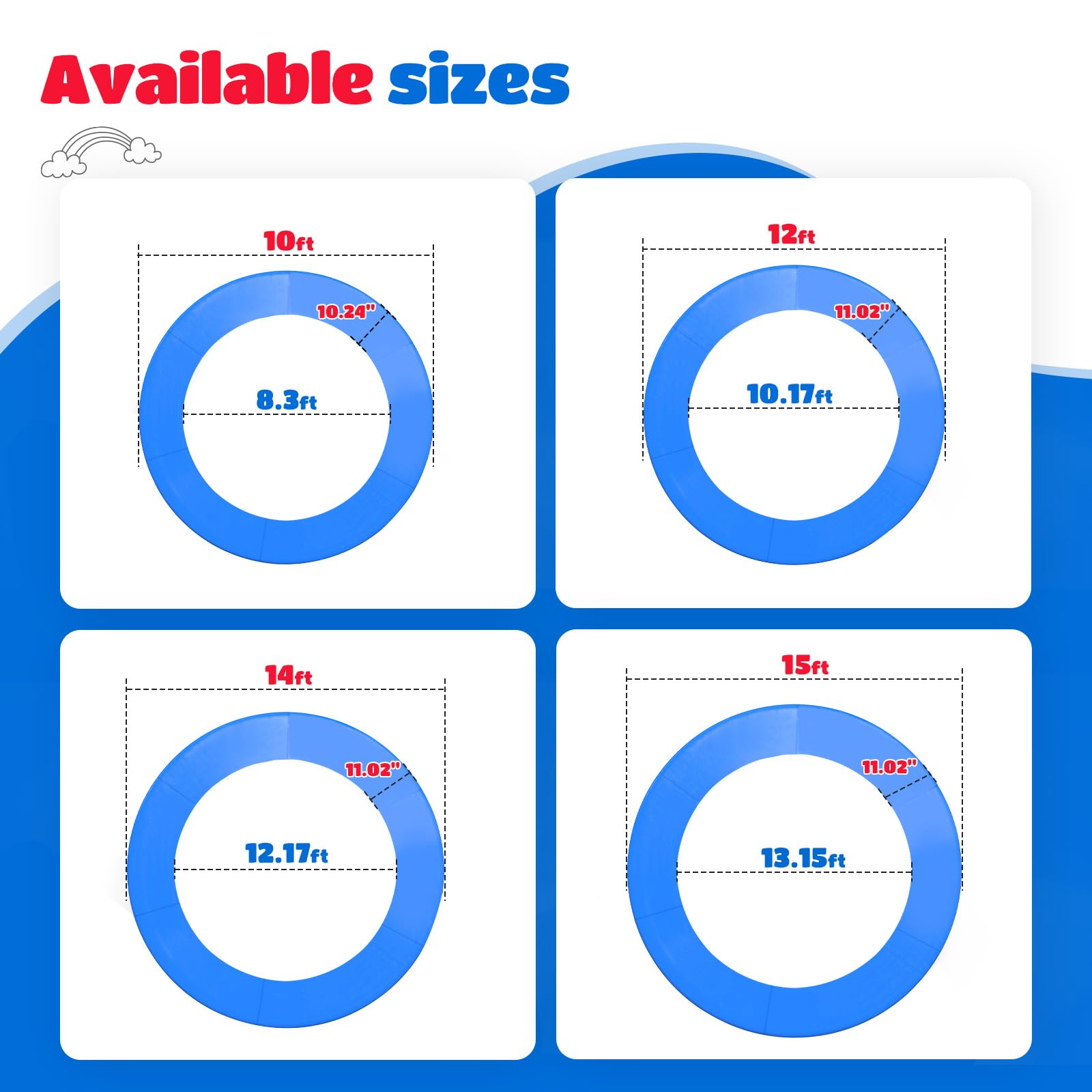 ORCC Replacement Trampoline Pad for 10-15FT Trampoline (No Pole Holes)