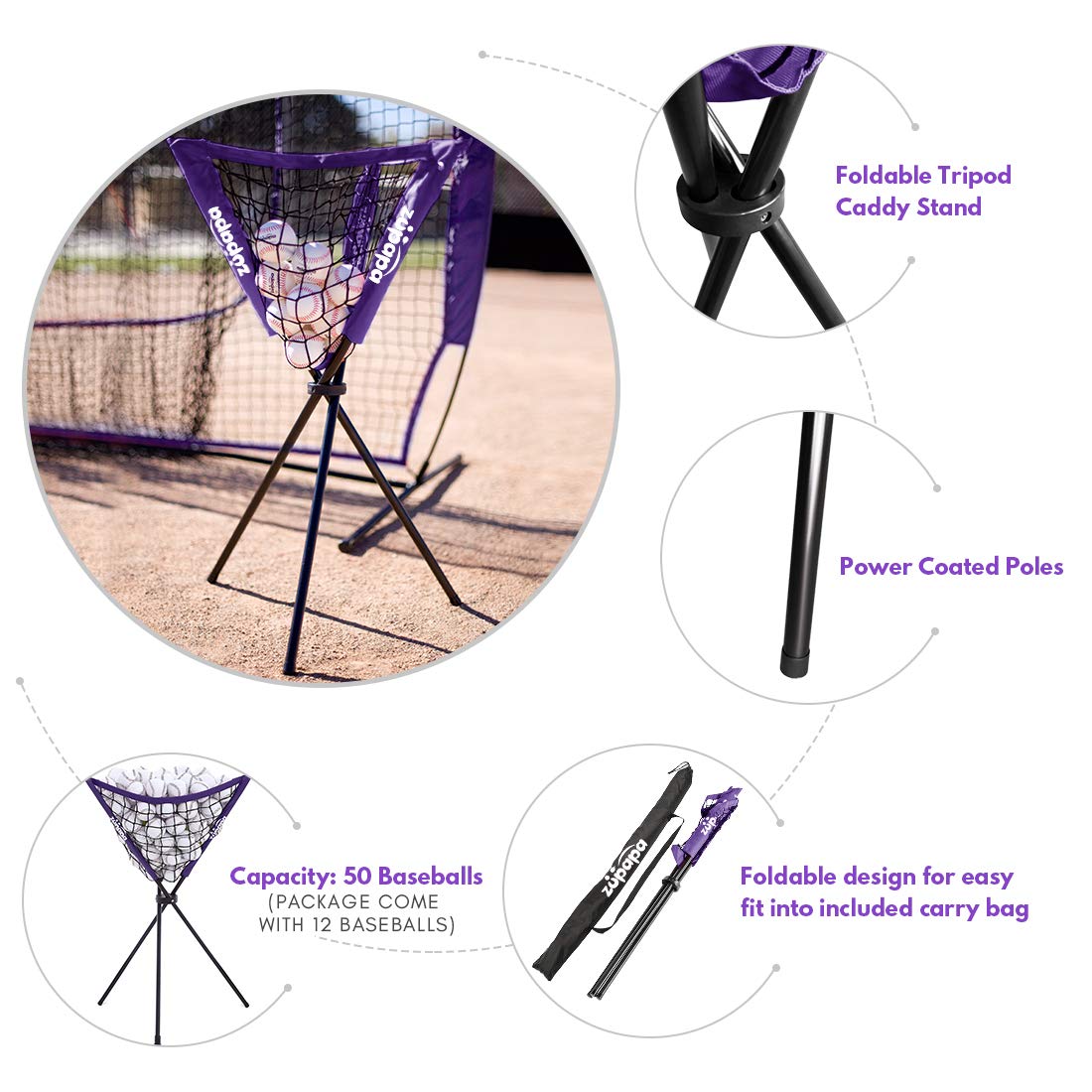 Zupapa 7'x7' Baseball Softball Practice Set - Purple