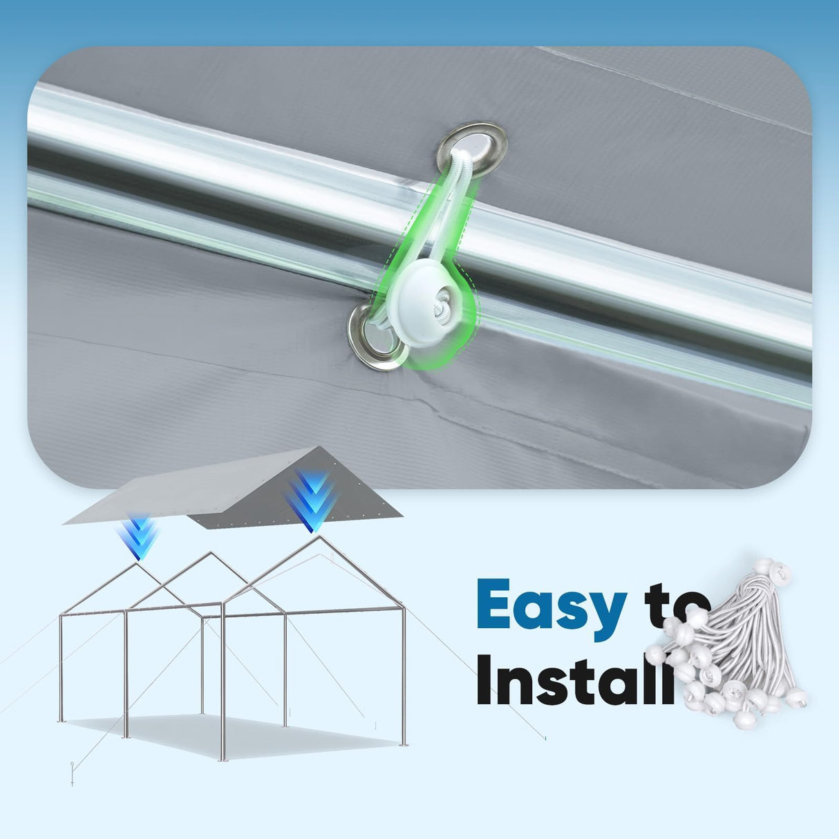Quictent 10'x20' Carport Replacement Cover with Bungees - Gray