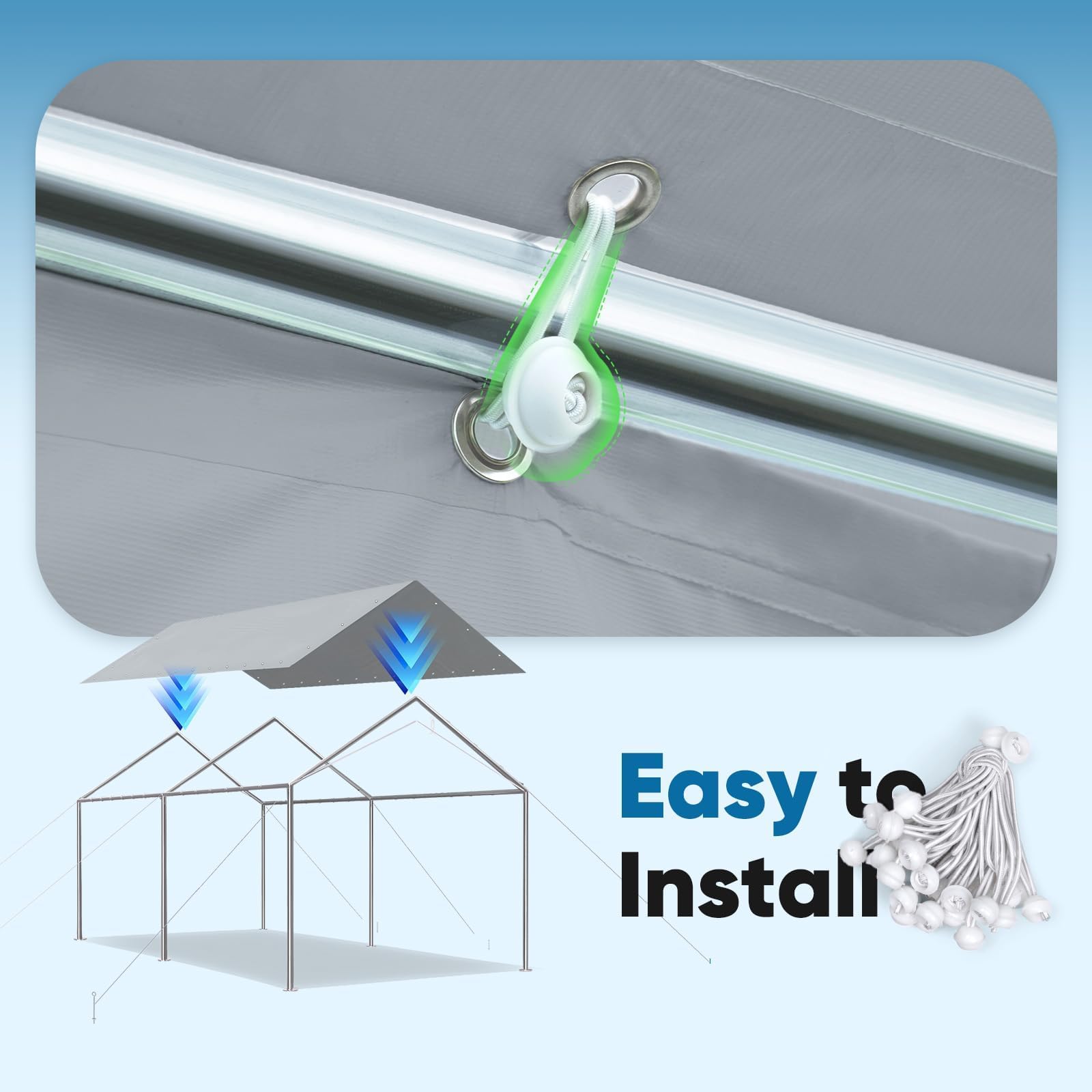 Quictent 10'x20' Carport Replacement Cover with Bungees - Gray