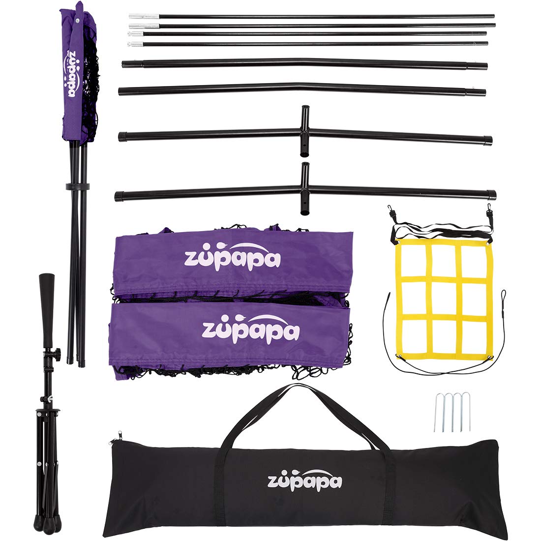 Zupapa 7'x7' Baseball Softball Net Tee Caddy Practice Combo- Purple