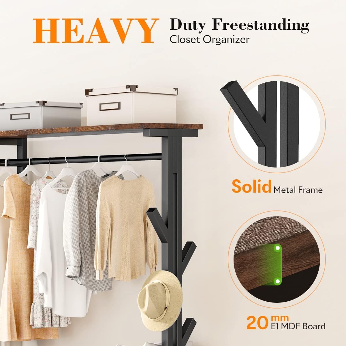 HOKEEPER 650LBS Wardrobe Rack with Shelves & Hooks
