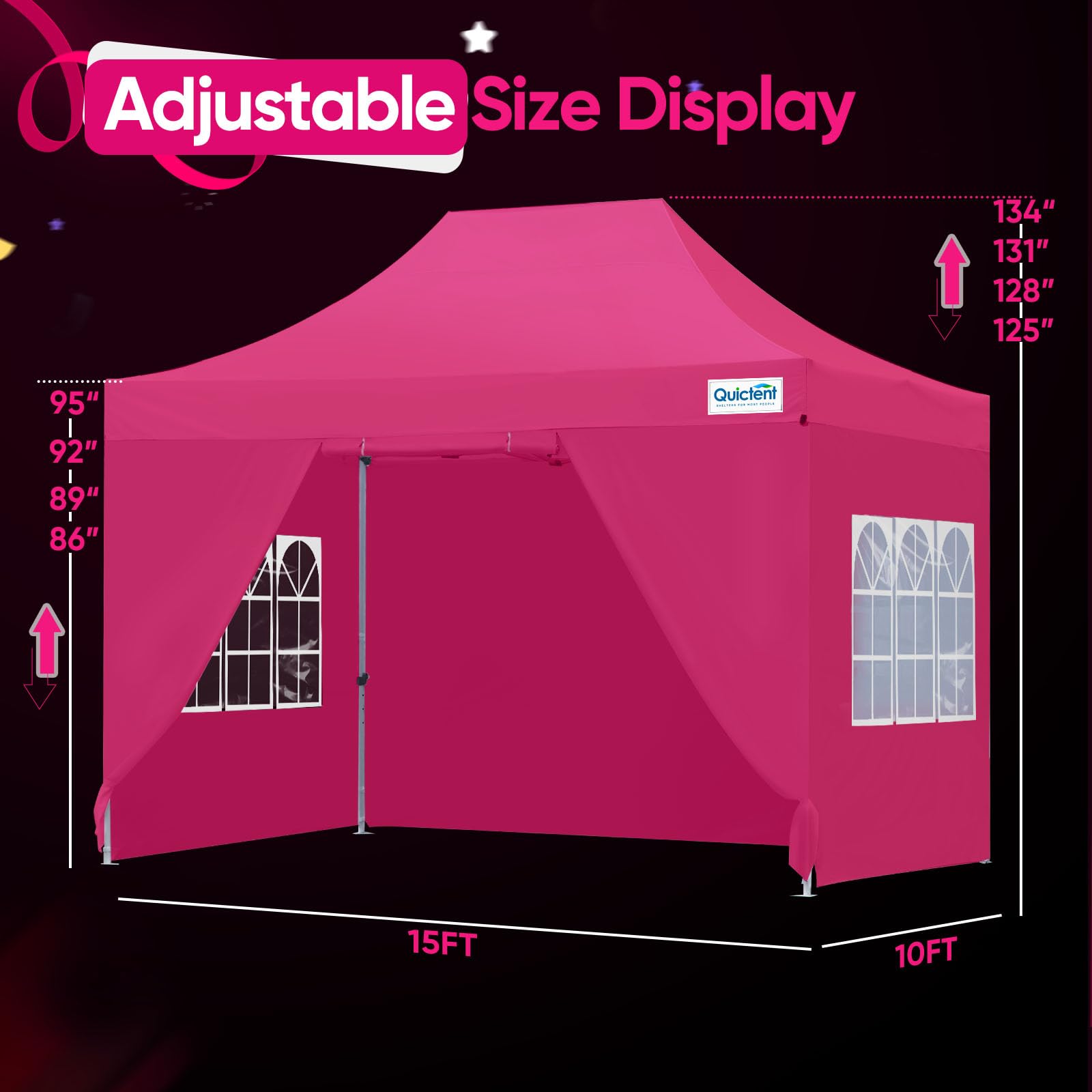 Quictent 10'x15' Heavy Duty Pop Up Canopy with Sidewalls - Pink