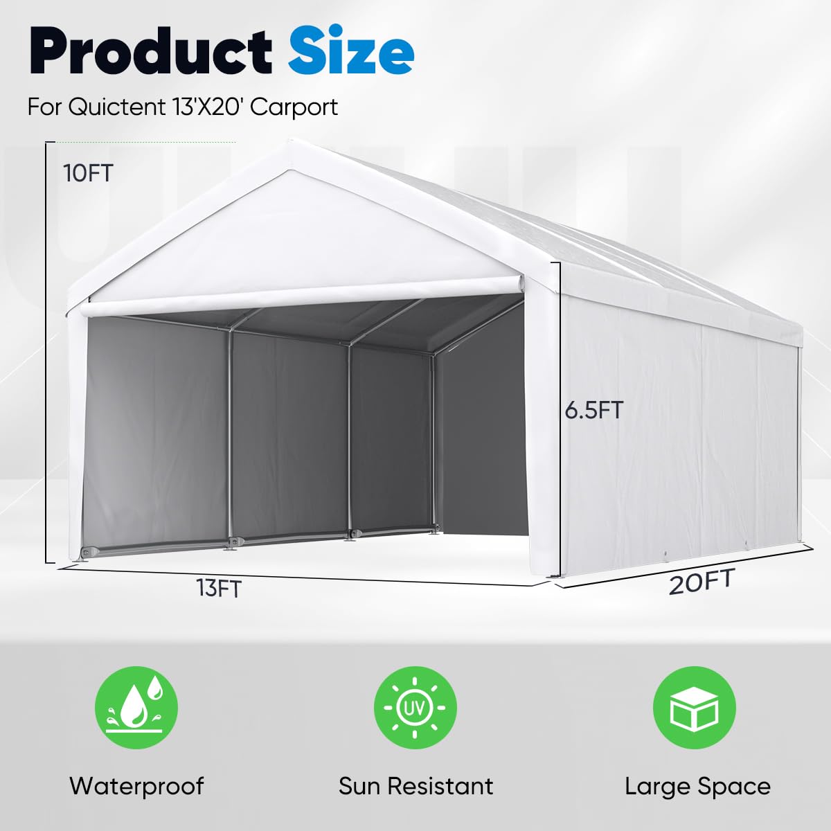 Quictent 13'x20' Reinforced Car Canopy with Removable Sidewalls- White