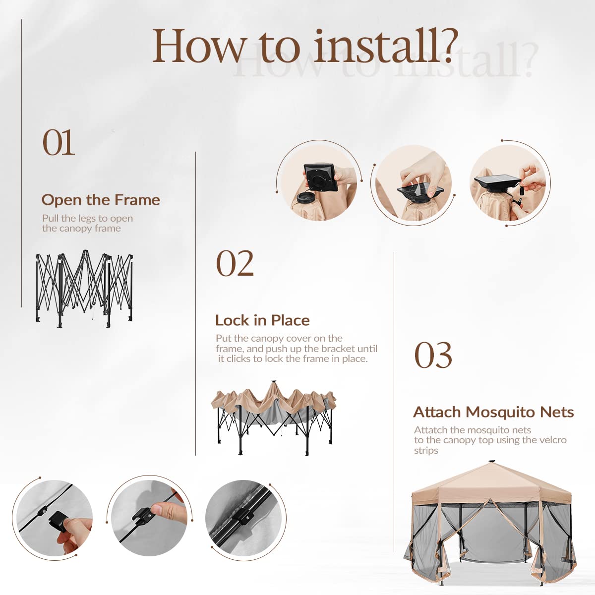 Quictent 13'x13' Pop-up Screened Canopy Tent with Mosquito Netting - Tan