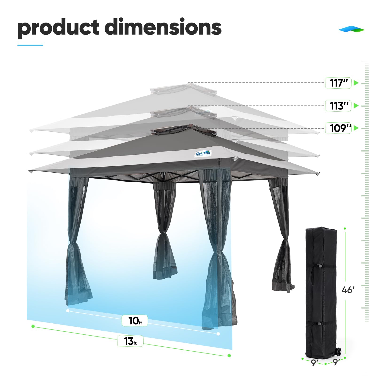 Quictent 13'x13' Instant Gazebo Canopy - Grey