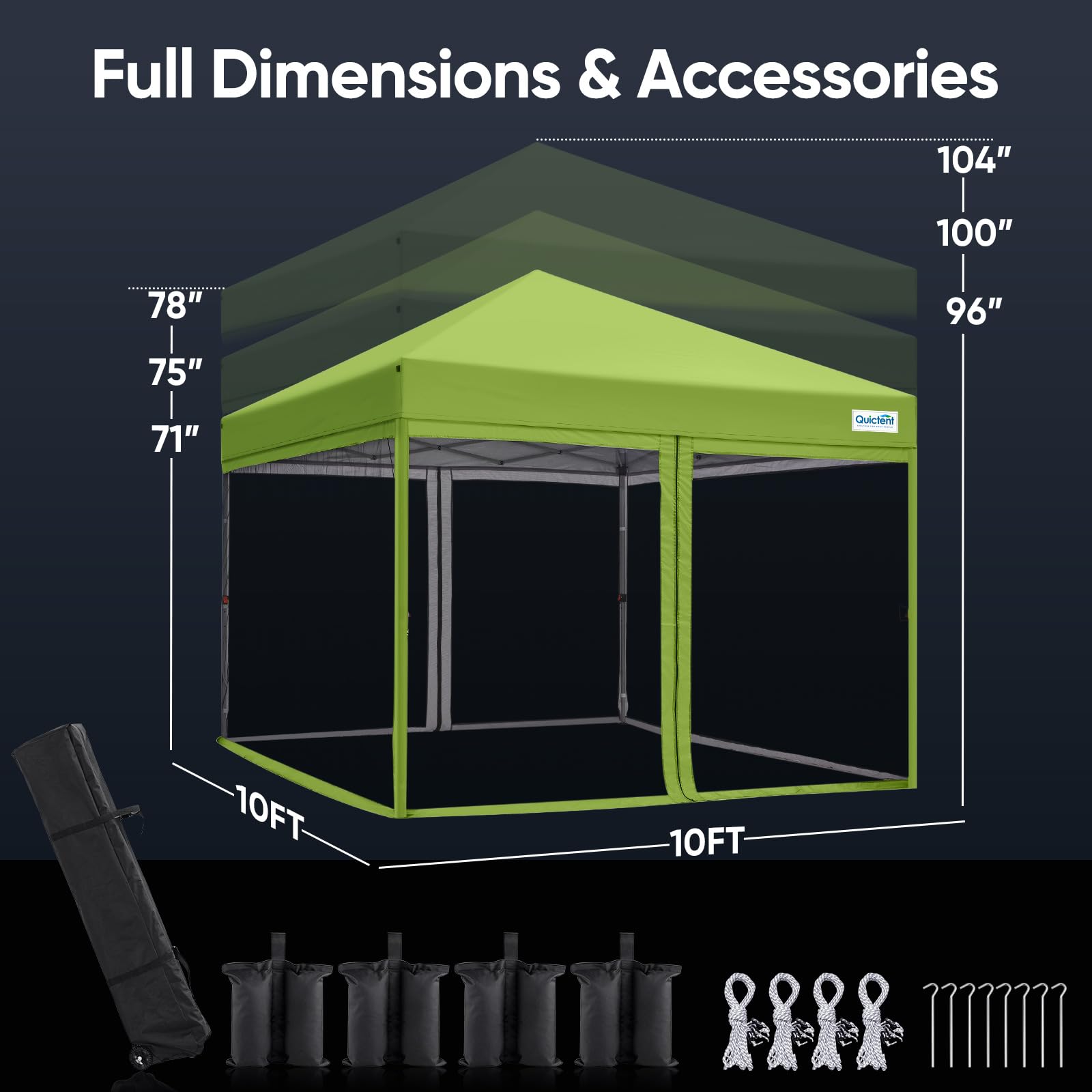 Quictent 10'x10' Pop up Screened Canopy with Mosquito Netting - Green