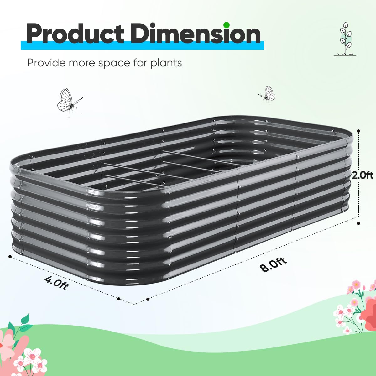 8'x4'x2' Oval Raised Garden Bed Kit - Dark Grey